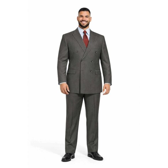Men's Double Breasted Pinstripe Suit 6x2 Regular-Fit Adjust Waist CHARCOAL